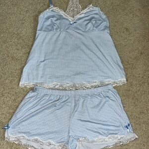 Laura Ashley Blue and White Gingham Pajama Set